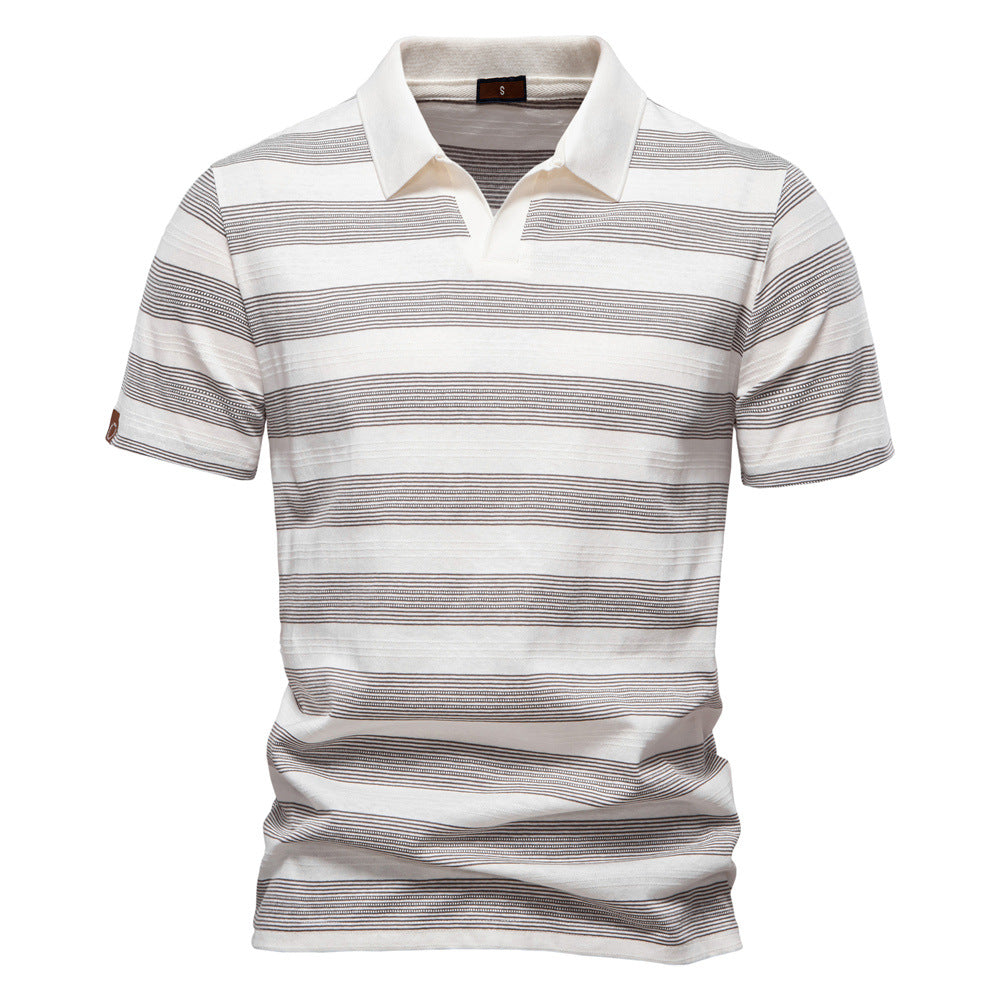 Herren Polo-Shirt Modern V-Ausschnitt Streifenmuster - BerlinGlamour
