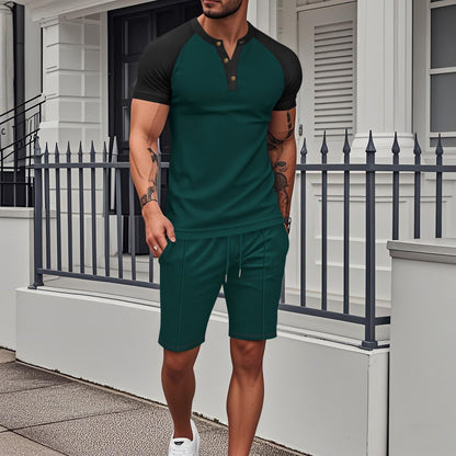 Herren Sportoberteil Knopfleiste mit passenden Shorts Sportlich