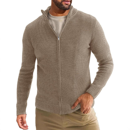 Herren Strickjacke Lang Reißverschluss Hochkragen Winter - BerlinGlamour