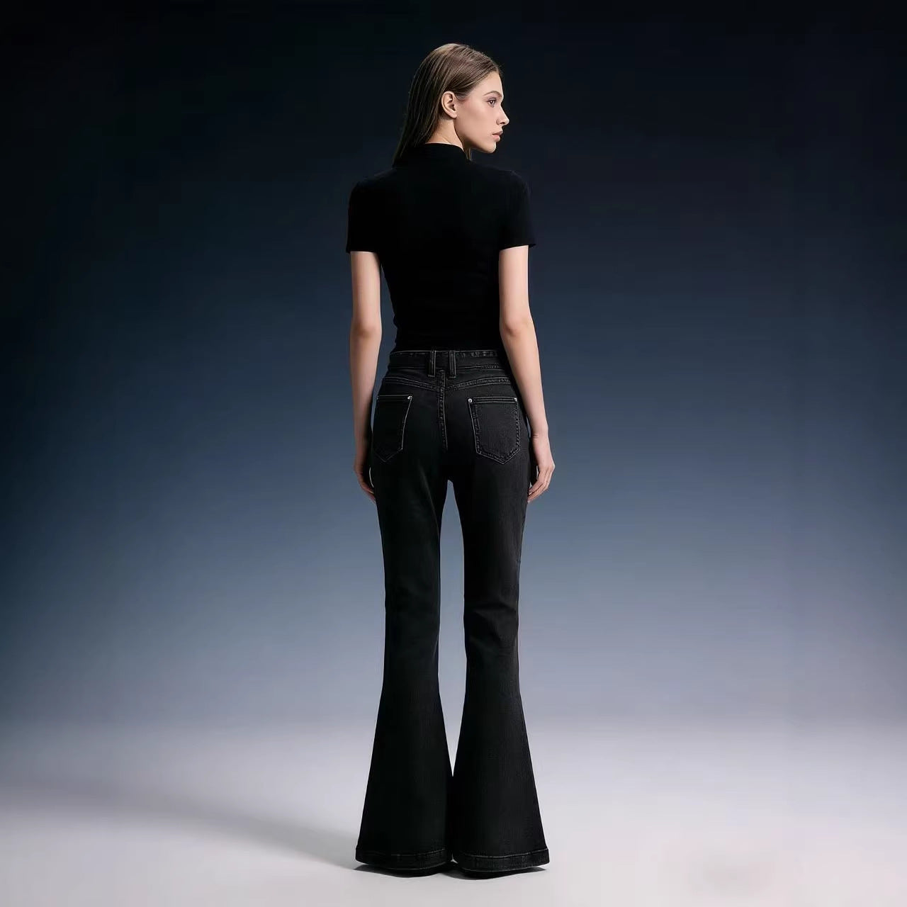 Damen Jeans Hoher Bund Stretch Flared Bequem