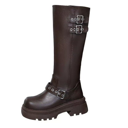 Damen Overknee Stiefel mit Schnallen Robust Winter