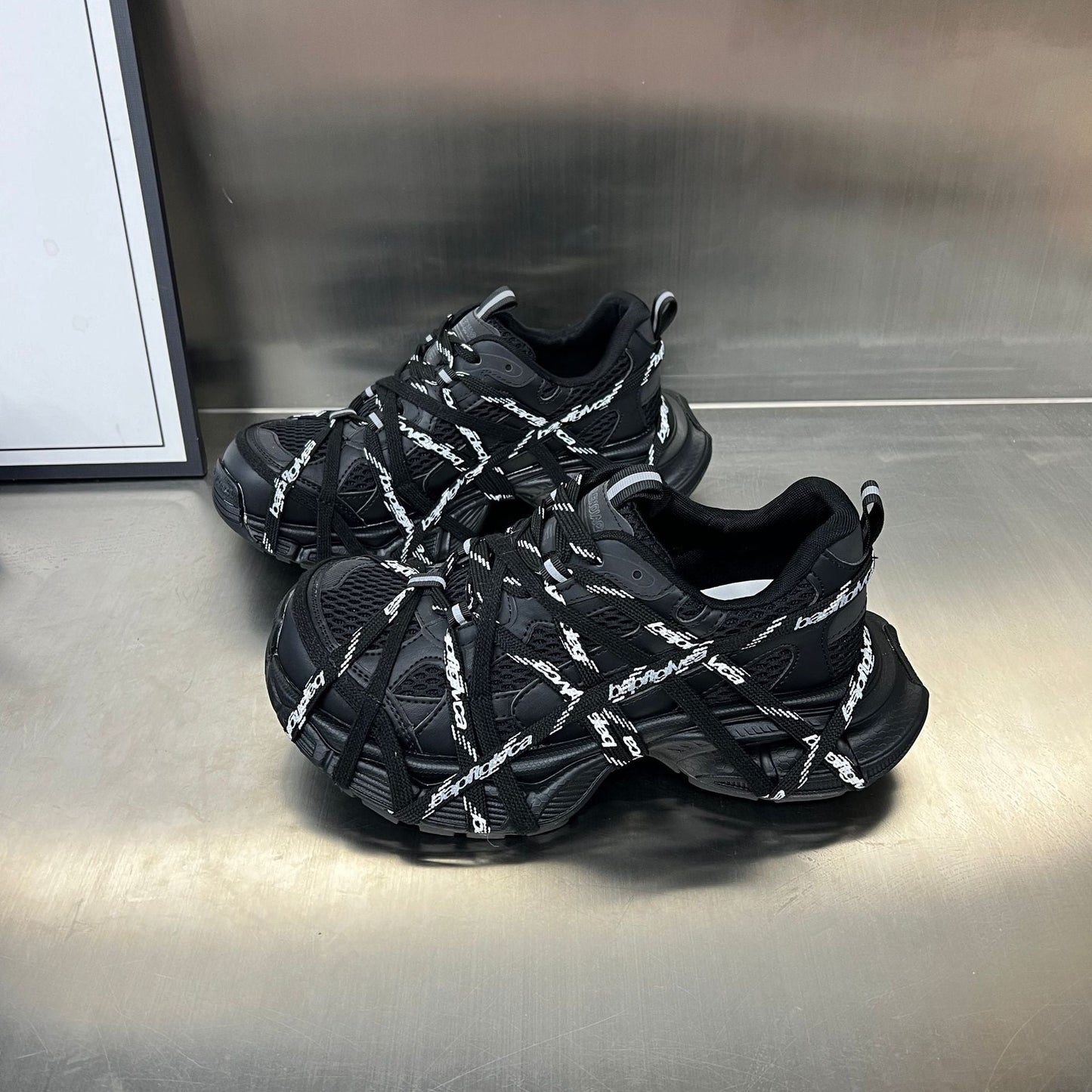 Damen Sport Sneaker Elastisch Netzschuhe Schwarz