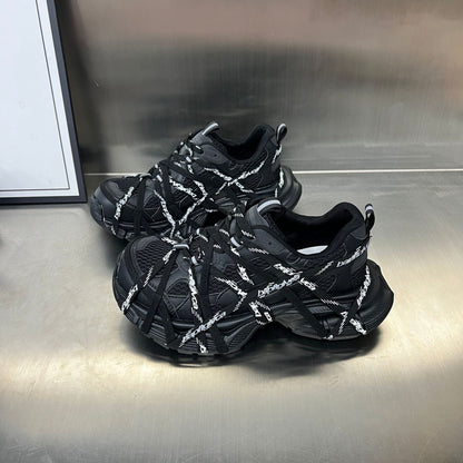 Damen Sport Sneaker Elastisch Netzschuhe Schwarz