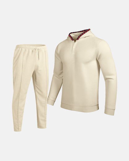ein Beispiel für einen Titel: Sportlicher Herren Hoodie mit Karodetails und passtgenauen Jogginghose BerlinGlamour