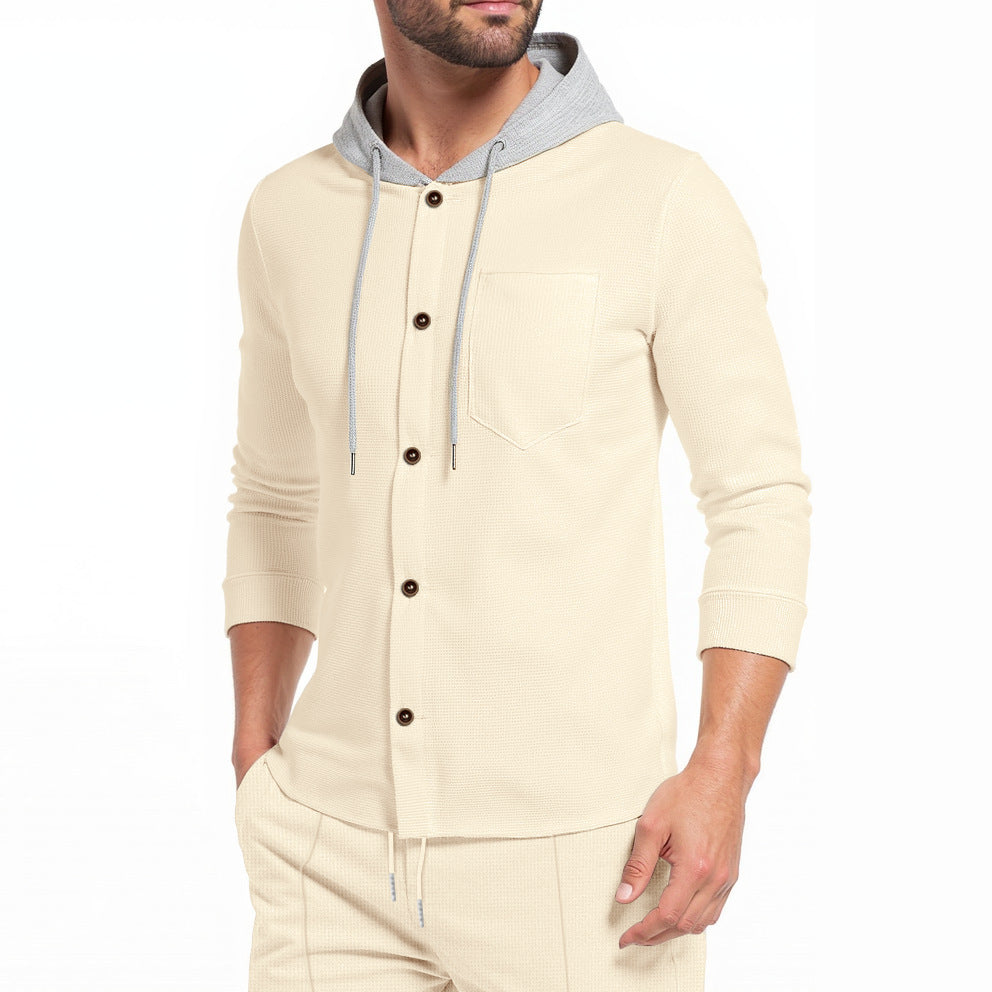 Herren Kapuzenshirt Modern mit Knopfleiste und Brusttasche