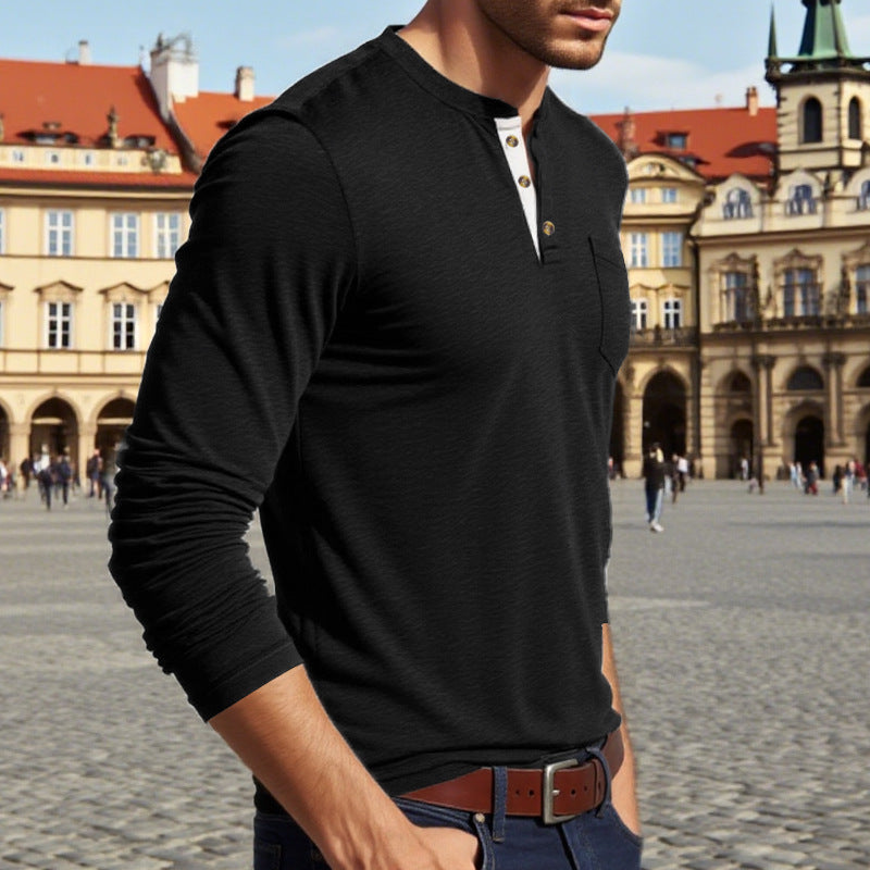 Herren Langarmshirt Elegantes Henley-Shirt Mit Knöpfen Modern