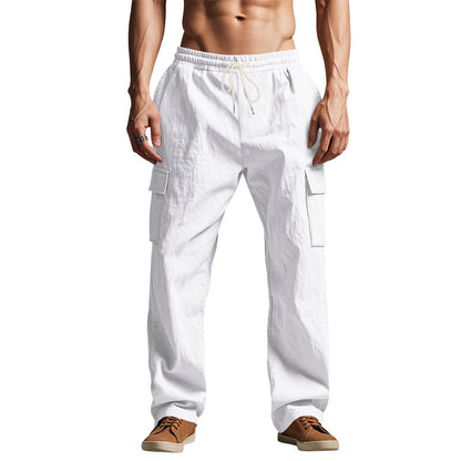 Herren lockere Cargohose mit elastischem Bund und praktischen Seitentaschen. Diese Taschen sind ideal für den täglichen Gebrauch, bieten viel Platz für alle wichtigen Dinge und sind aus robustem Material