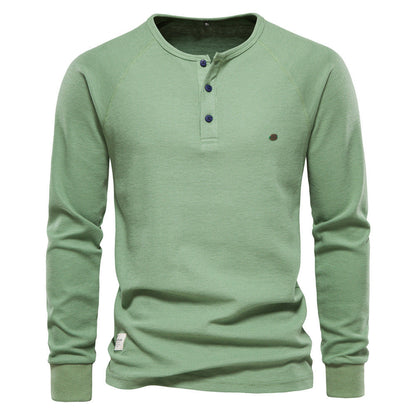 Herren Langarmshirt Modern mit Knopfleiste und Struktur Oberfläche