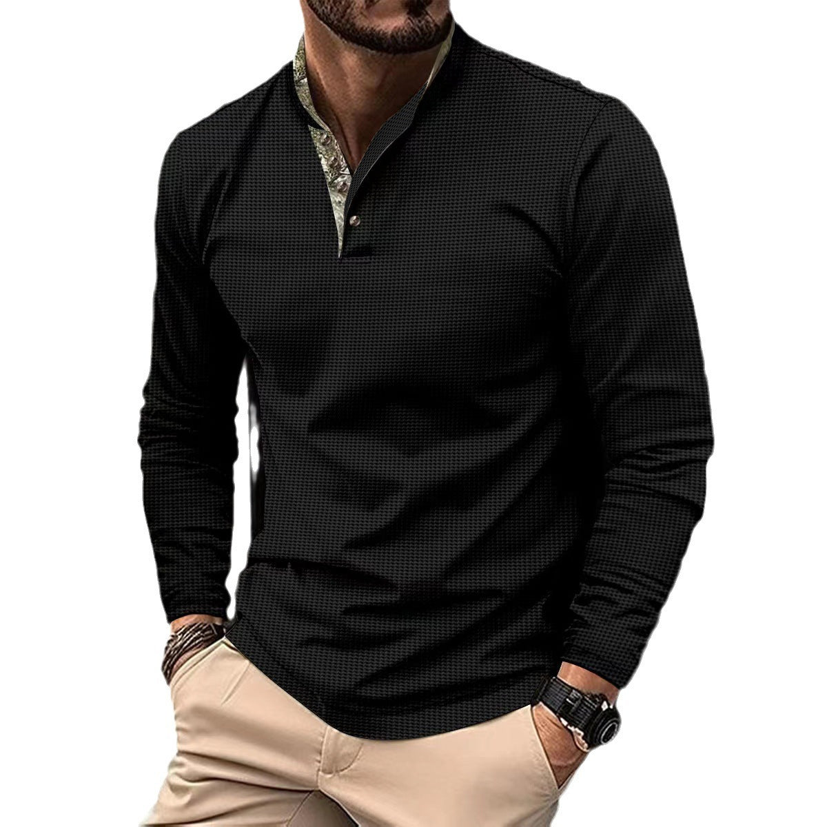 Herren Langarmhemd Modern Stehkragen Elegantes Design