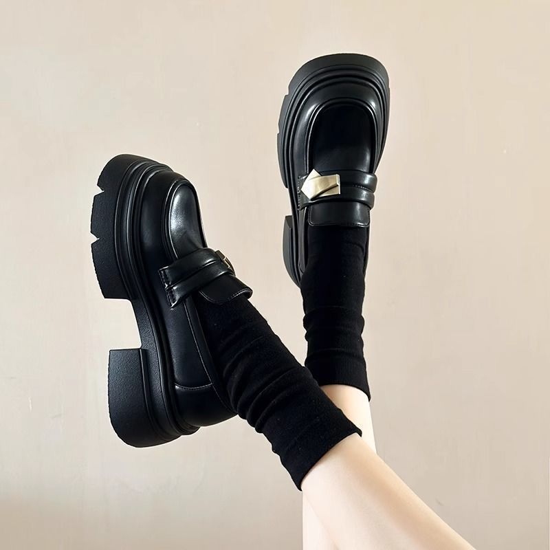 Damen Plateau Loafers Komfortabel Elegant Schwarz