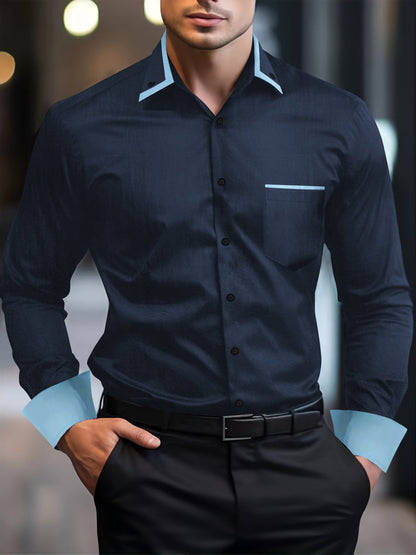 Herren Langarmhemd Modern mit Kontrastdetails Schwarz