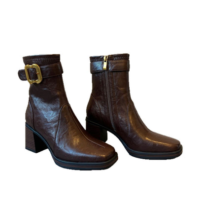 Damen Ankle Boots Schnalle Schwarz Elegante Stiefel