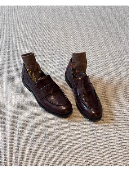 Damen Mokassins Leder Elegante Schlupfschuhe Schwarz