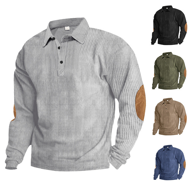Herren Langarm-Shirt mit Rippenstoff und Contrast-Ellbogenpatches Modern