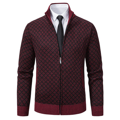 Herren Strickjacke Modisch Zopfmuster Reißverschluss
