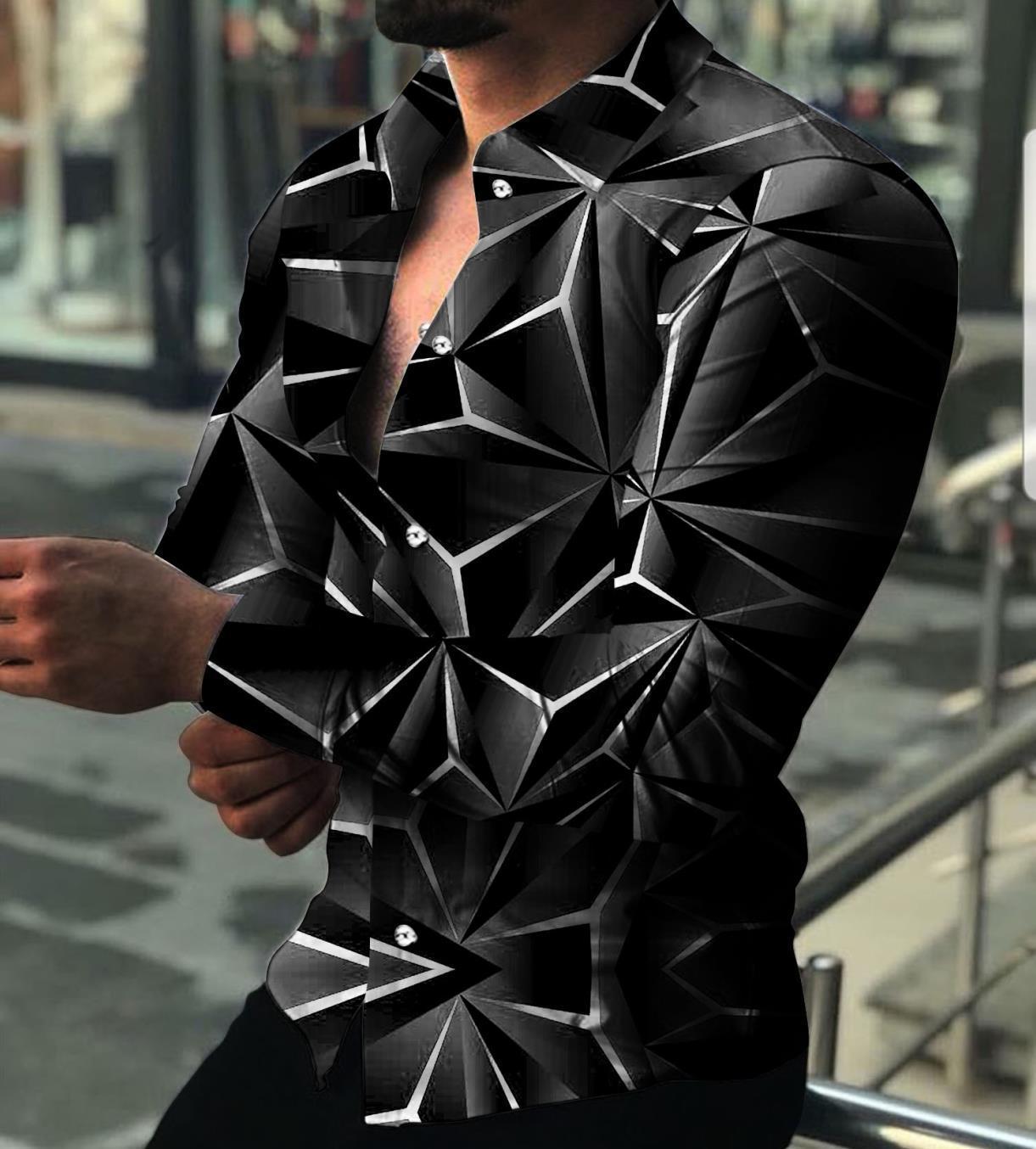 Herren Langarmhemd Geometrisches 3D Muster Trendy