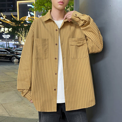 Herren Überhemdjacke Lässig Streifenjacke Mit Taschen