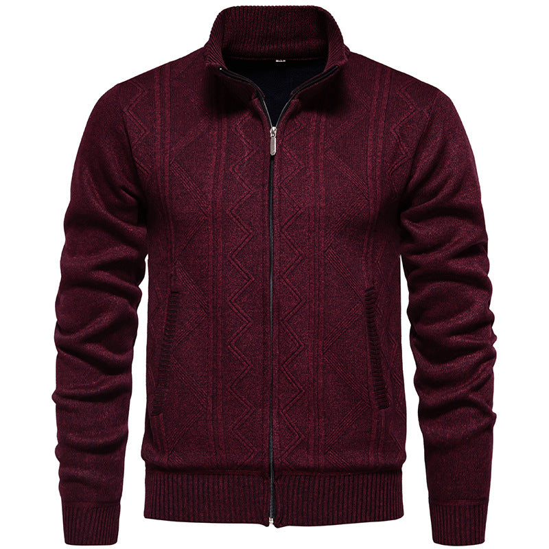Herren Strickjacke Zopfmuster Stehkragen Warm