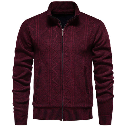 Herren Strickjacke Zopfmuster Stehkragen Warm