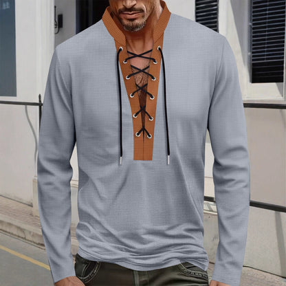 Herren Langarmshirt Lässig Schnürdetails Modern