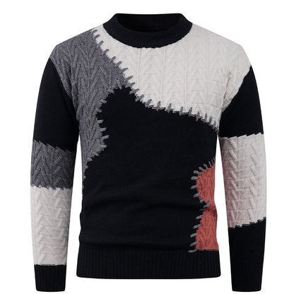 Herren Strickpullover Patchwork Design Modern Urban