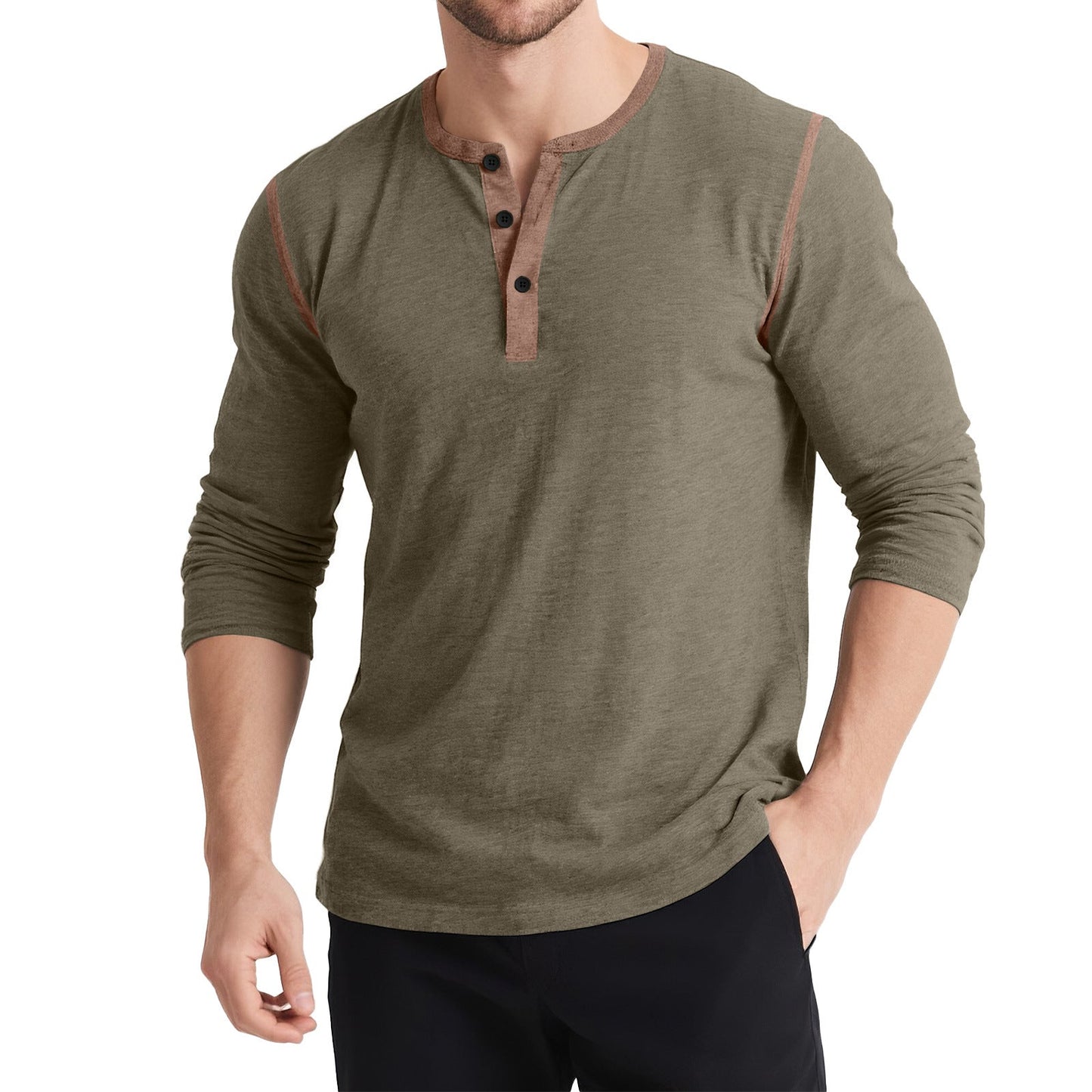 Herren Langarmshirt Modern mit Kontrastknöpfen