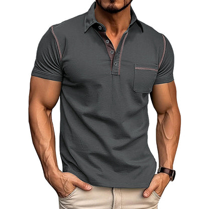 Herren Henley Hemd Kurzarm Modern mit Brusttasche