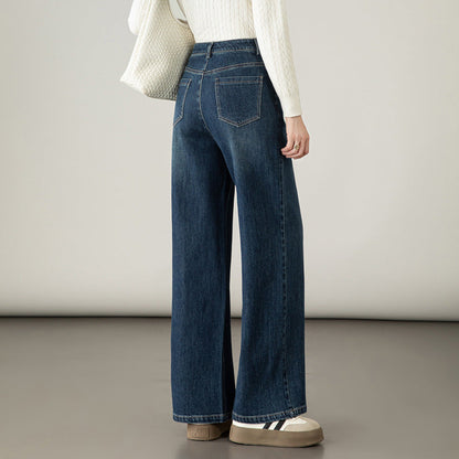 Damen Hose Hochtailliert Weite Bequeme Stoffhose