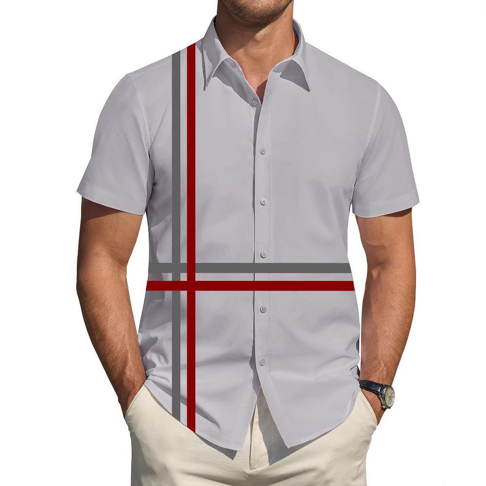 Herren Kurzarmhemd Elegantes Linienmuster Modern Slim Fit