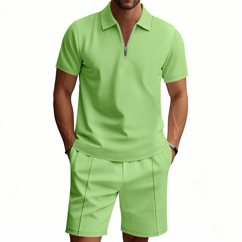Herren Polo-Set mit Shorts, Modern, Reißverschluss, Elegantes Design