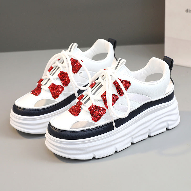 Damen Sneaker Plattform High Heels Glitzer