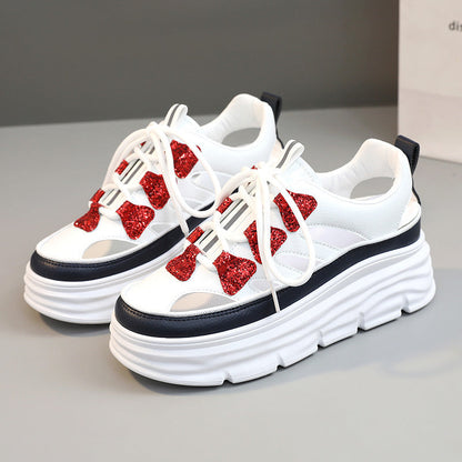 Damen Sneaker Plattform High Heels Glitzer
