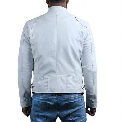 Lederjacke Herren Bikerjacke Stehkragen Reißverschluss
