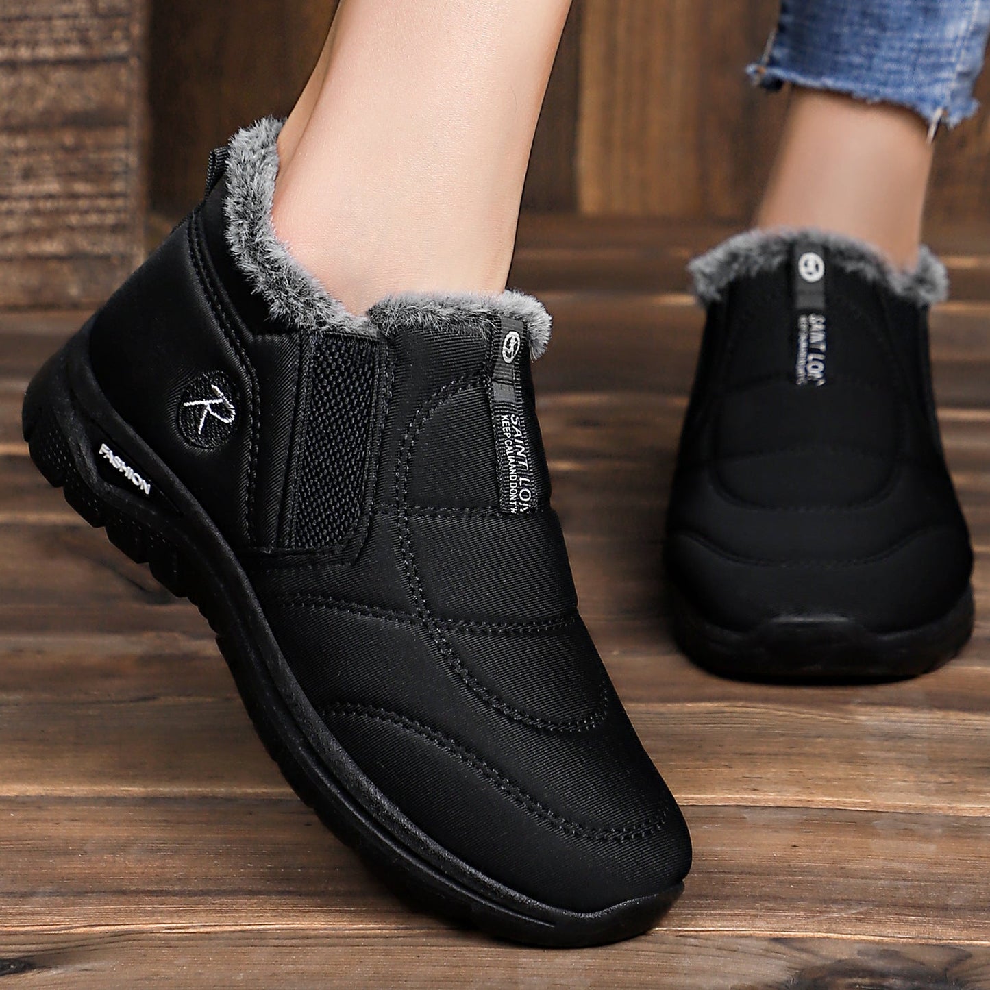 Damen Sneaker Warmfutter Elastisch Bequem Winter