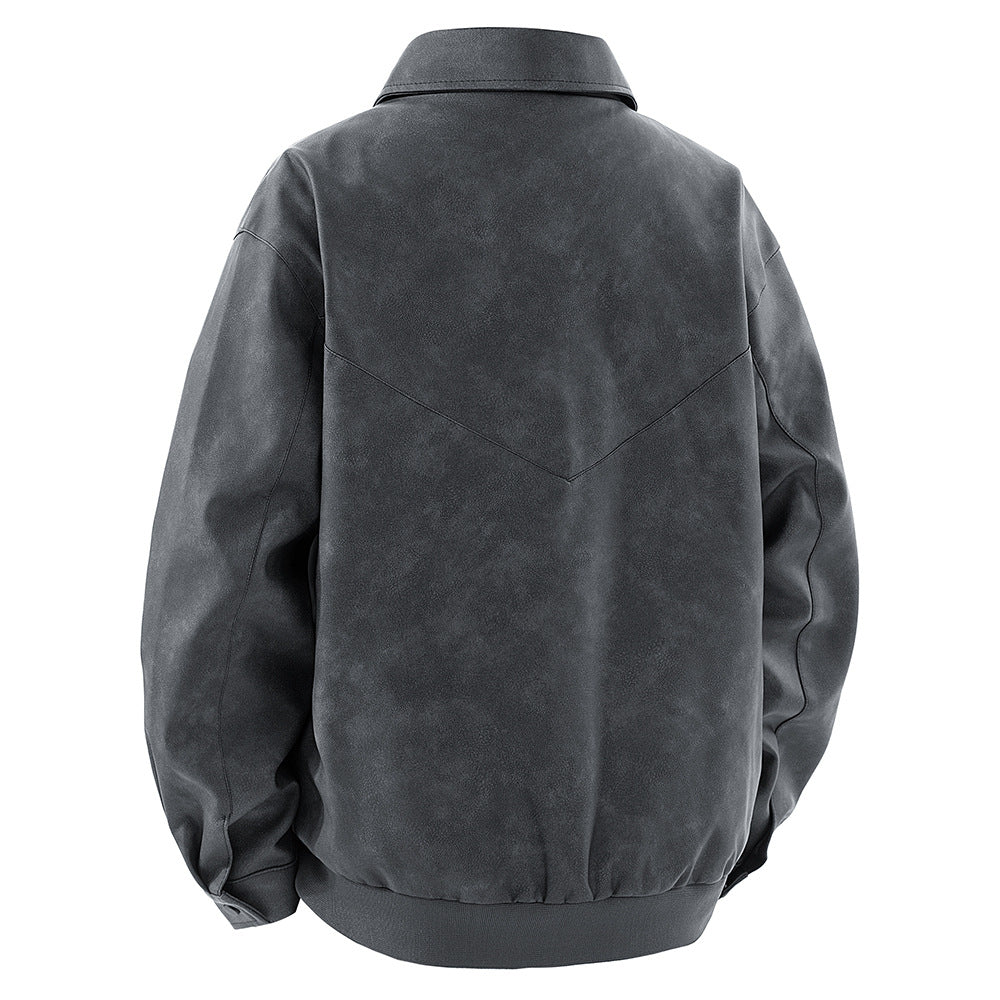Herren Lederjacke Modern Schnitt mit Taschen Schwarz