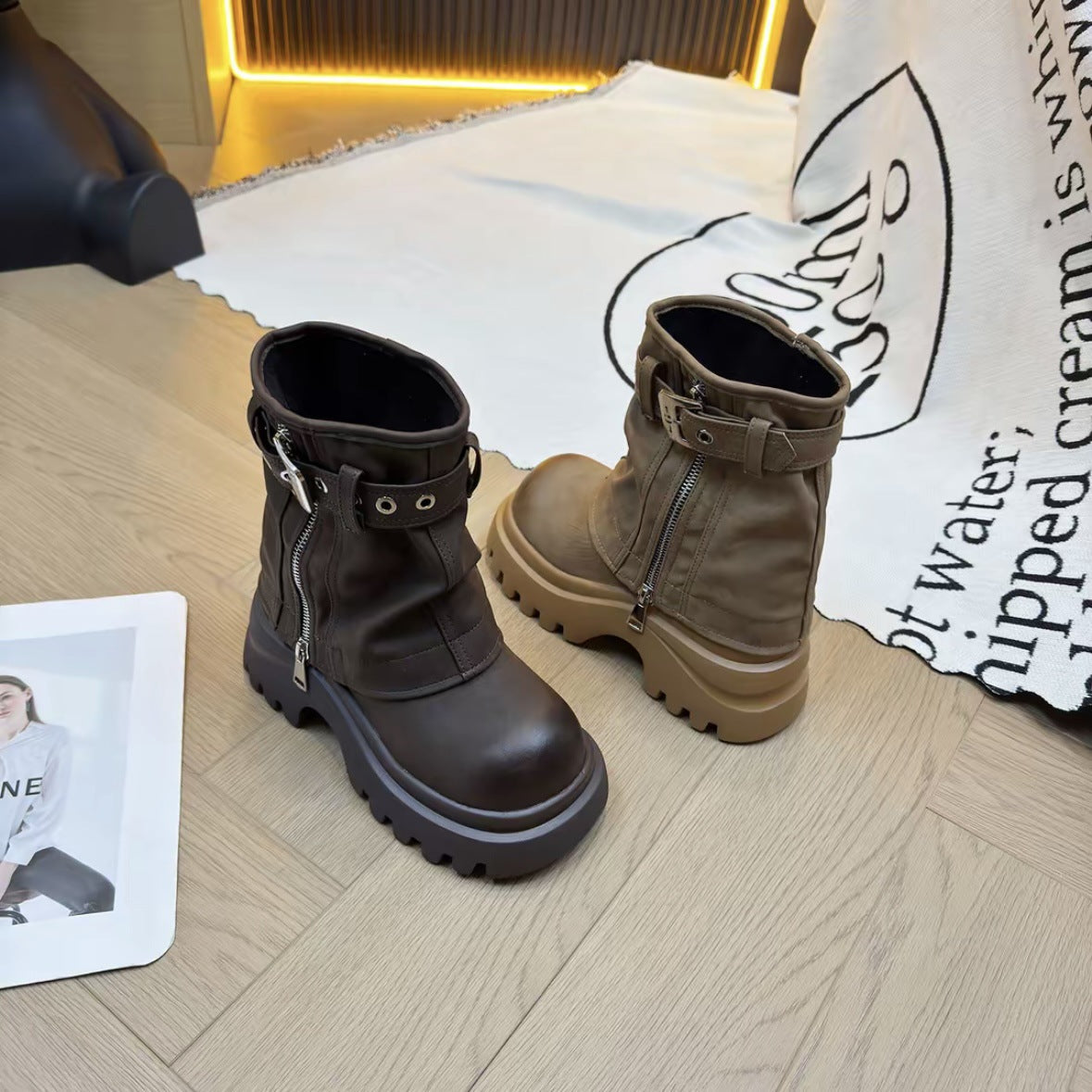 Damen Stiefeletten Schnallenverschluss Robust Sohle