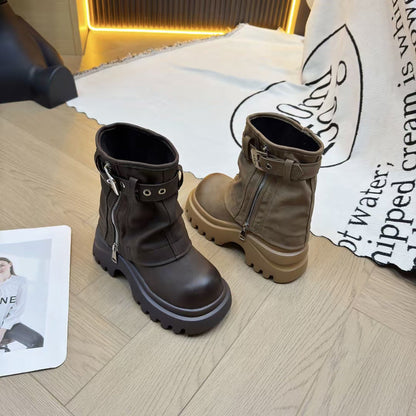 Damen Stiefeletten Schnallenverschluss Robust Sohle