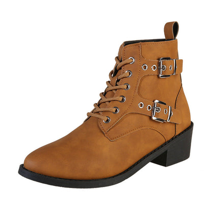 Damen Stiefeletten Schnürstiefeletten Robust Mit Schnallen Schwarz