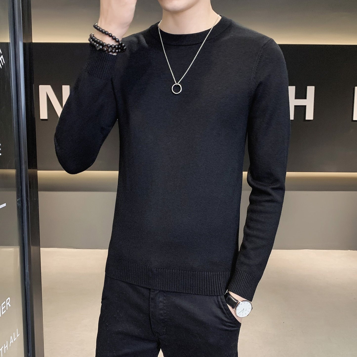 Herren Strickpullover Hochwertig Modern Schwarz