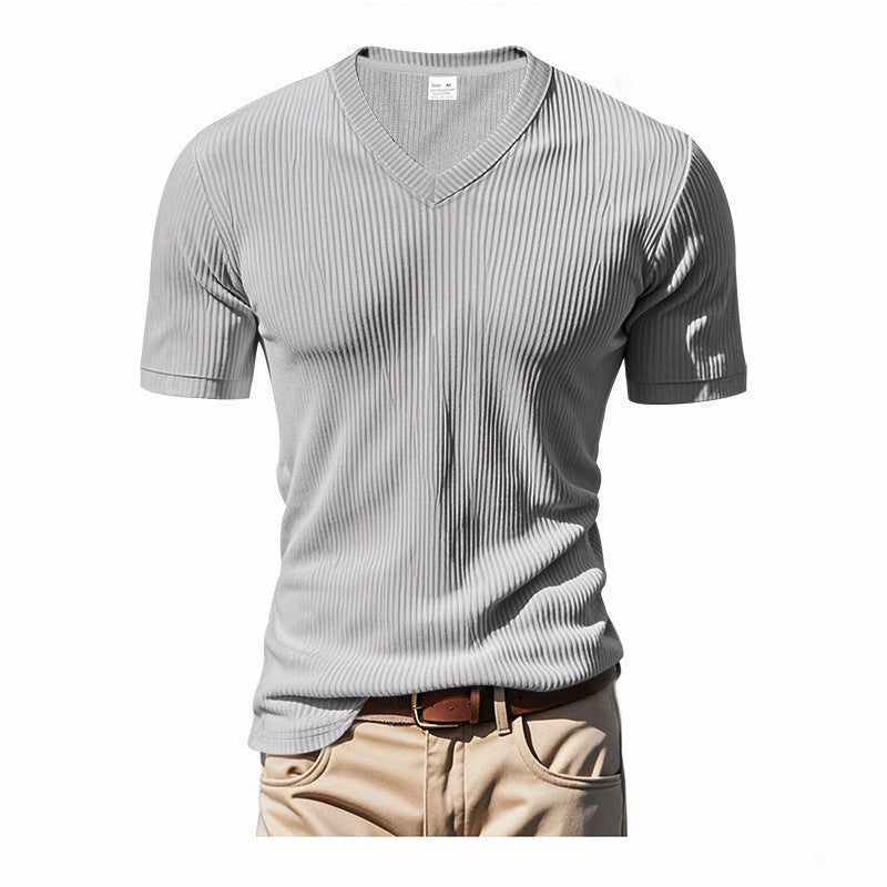 Herren T-Shirt V-Ausschnitt Modern Strukturiert