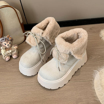Damen Winterstiefel Flauschig Warm mit Plateau und Fellkragen
