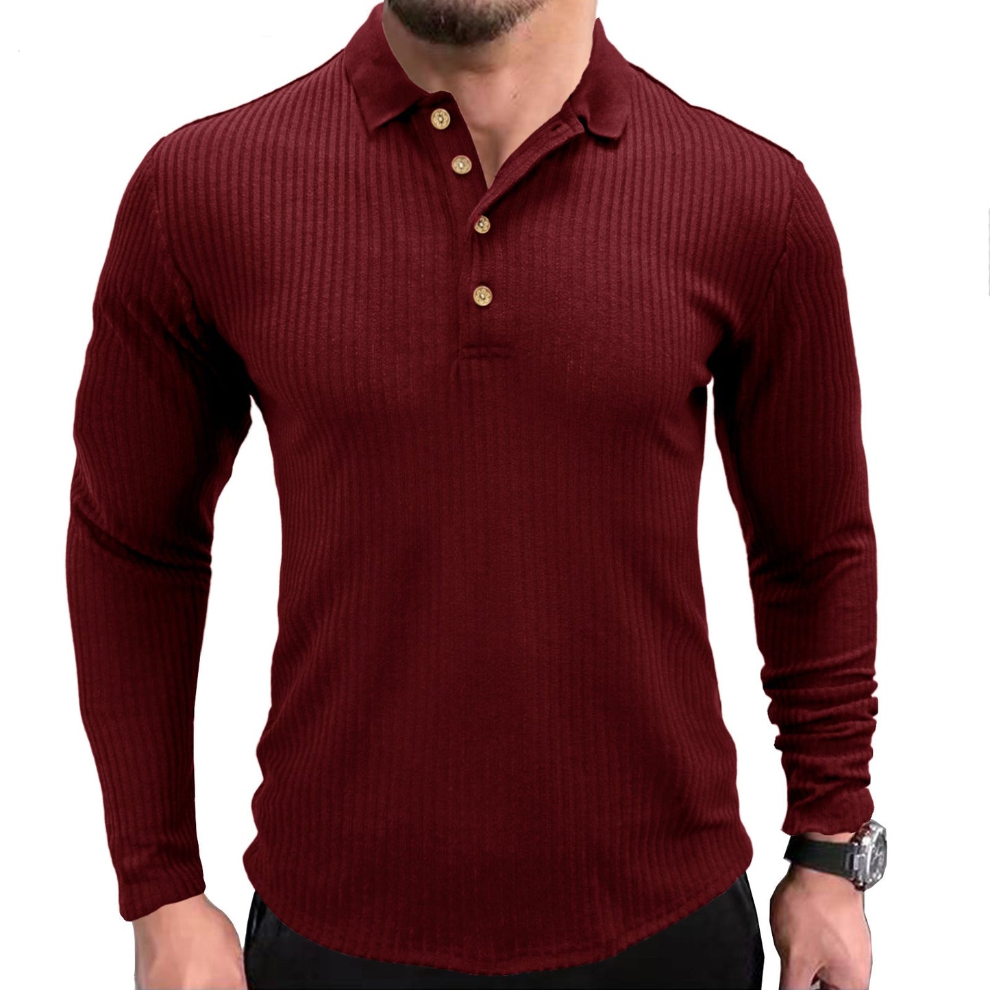 Herren Langarmshirt Strukturiert Henley Ausschnitt Modern