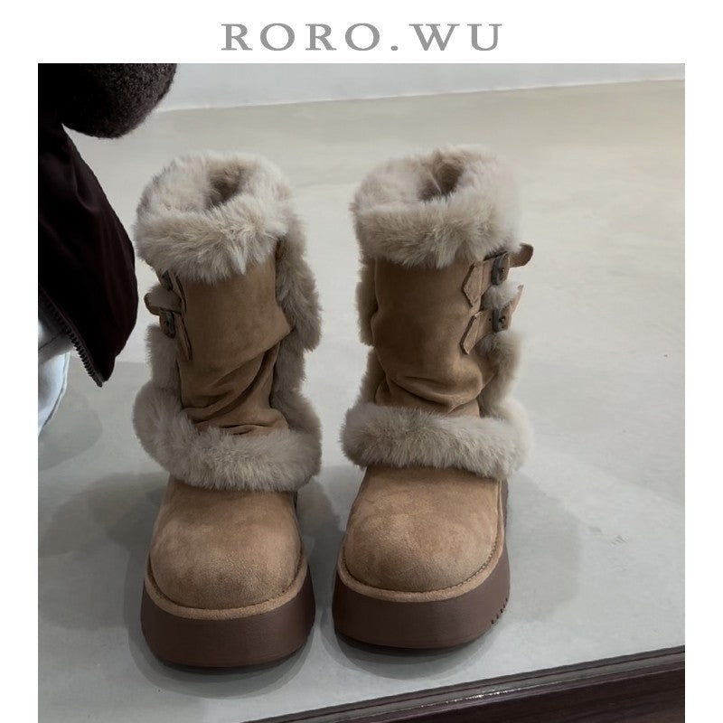 Damen Winterstiefel Kuschelig mit Fellverzierung Warm - BerlinGlamour