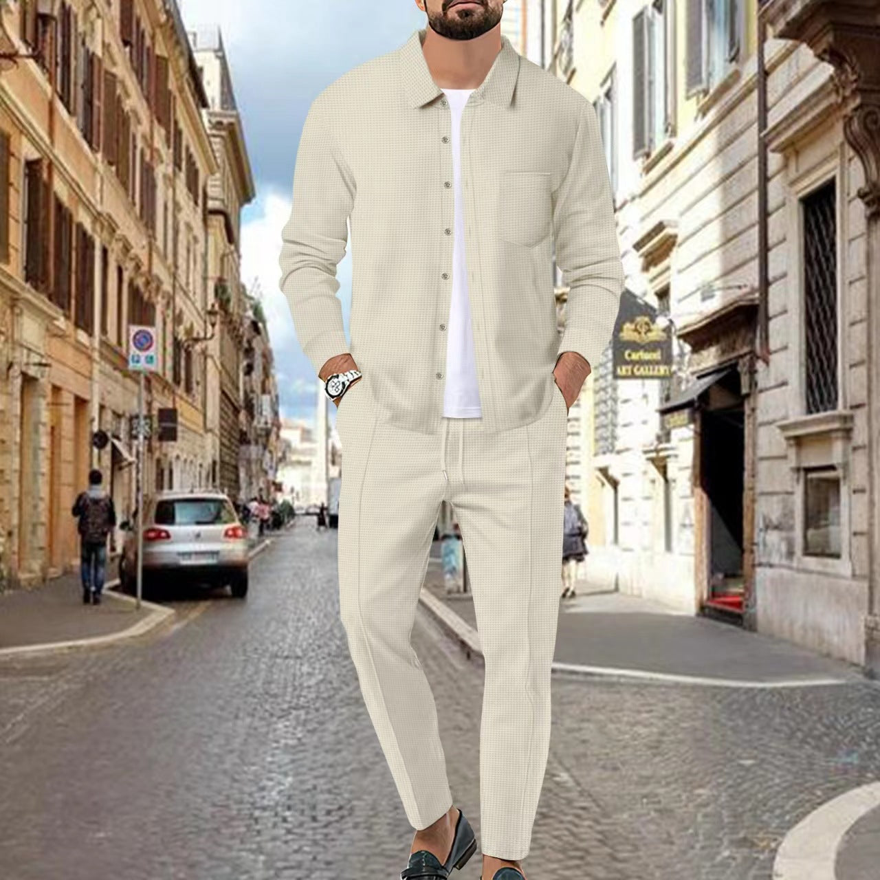 Herren Freizeitset Bequem Jogginghose Mit Struktur Oberteil - BerlinGlamour