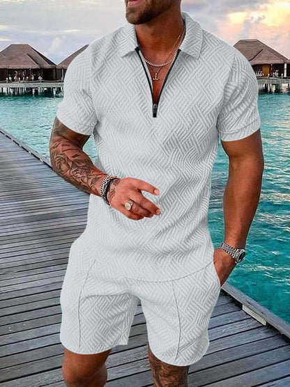 Herren Jumpsuit Kurzarm Modern Fein Strukturiert