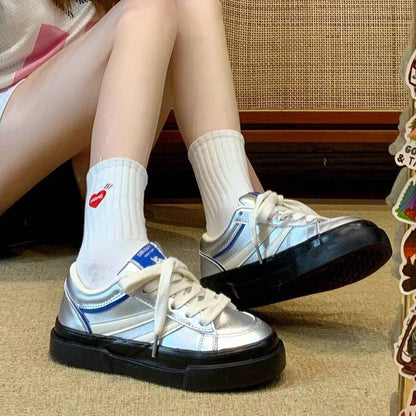 Damen Sneaker Glänzend Komfortabel Laufsohle - BerlinGlamour
