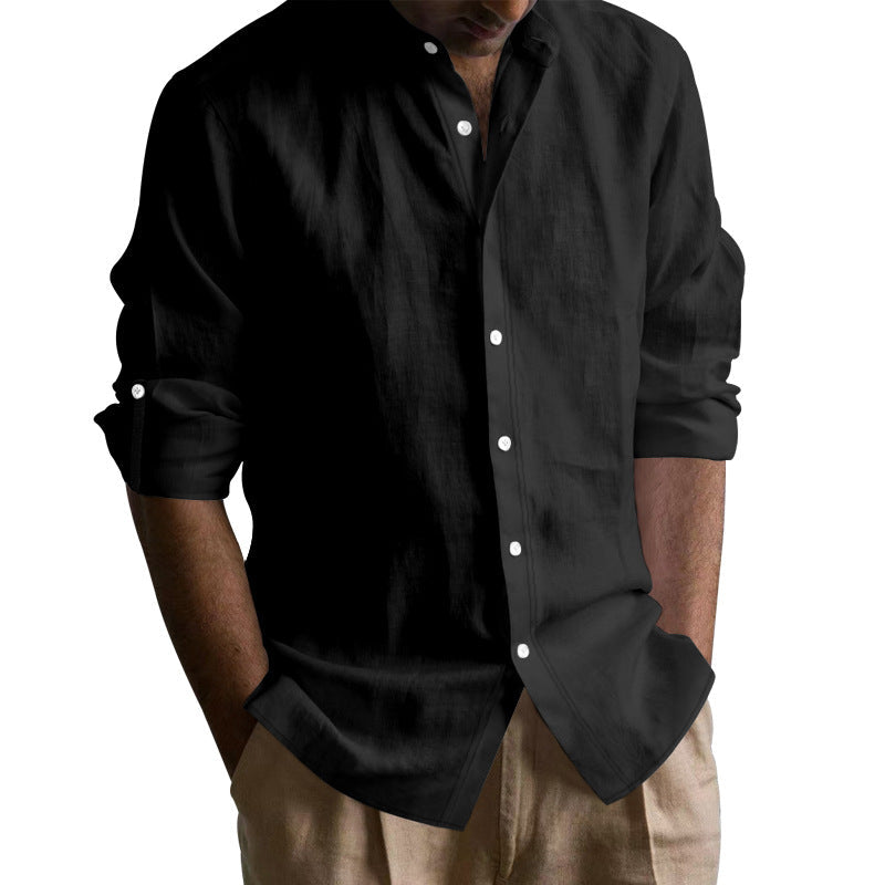 Herren Leinenhemd Elegant Slim Fit mit Knöpfen