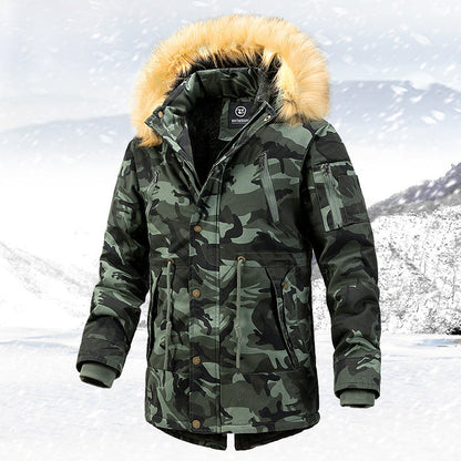 Herren Camouflage Parka Warm mit Abnehmbarer Kapuze