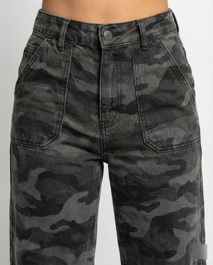 Extraweite Damen Palazzo-Hose Camouflage Größe XL Hochwand