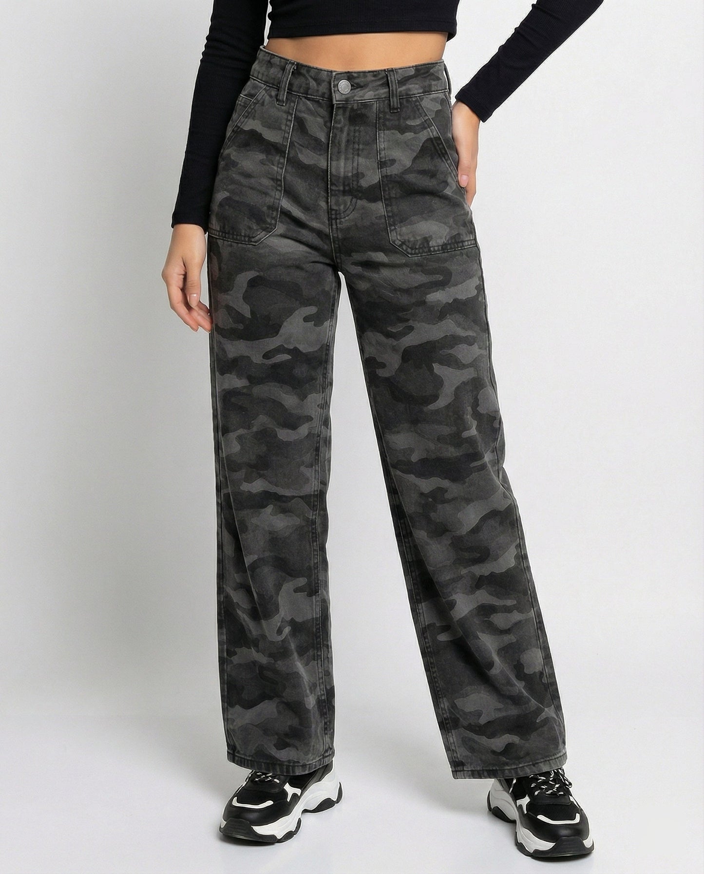 Extraweite Damen Palazzo-Hose Camouflage Größe XL Hochwand - BerlinGlamour